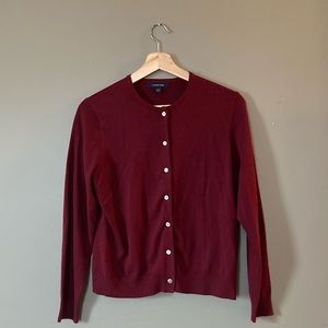 Lands End Maroon Crew Neck Cardigan
